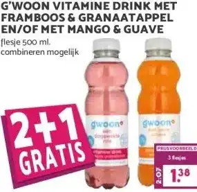 MCD Supermarkt G'WOON VITAMINE DRINK MET FRAMBOOS & GRANAATAPPEL EN/OF MET MANGO & GUAVE aanbieding