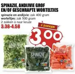 MCD Supermarkt SPINAZIE, ANDIJVIE GROF EN/OF GESCHRAPTE WORTELTJES aanbieding
