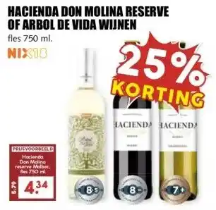 MCD Supermarkt HACIENDA DON MOLINA RESERVE OF ARBOL DE VIDA WIJNEN aanbieding