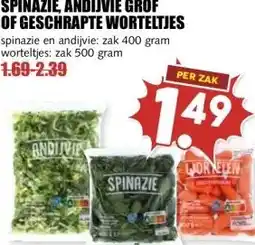 MCD Supermarkt SPINAZIE, ANDIJVIE GROF OF GESCHRAPTE WORTELTJES aanbieding