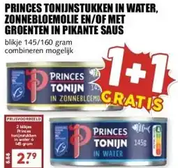 MCD Supermarkt PRINCES TONIJNSTUKKEN IN WATER, ZONNEBLOEMOLIE EN/OF MET GROENTEN IN PIKANTE SAUS aanbieding