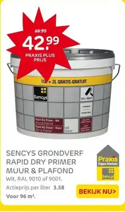 Praxis SENCYS GRONDVERF RAPID DRY PRIMER MUUR & PLAFOND aanbieding