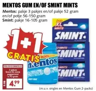 MCD Supermarkt MENTOS GUM EN/OF SMINT MINTS aanbieding