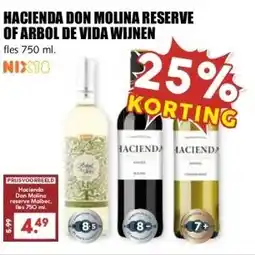 MCD Supermarkt HACIENDA DON MOLINA RESERVE OF ARBOL DE VIDA WIJNEN aanbieding