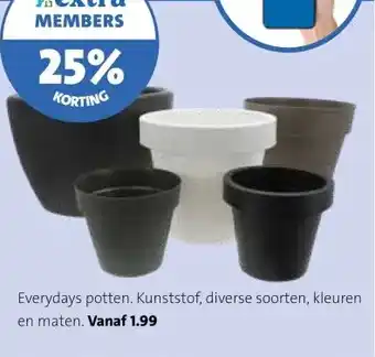 Intratuin Everydays potten. Kunststof, diverse soorten, kleuren en maten. aanbieding