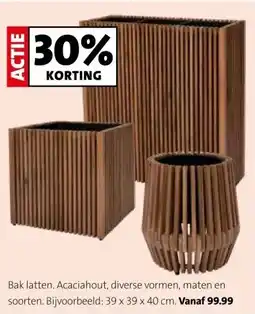 Intratuin Bak latten. Acaciahout, diverse vormen, maten en soorten. Bijvoorbeeld: 39 x 39 x 40 cm. aanbieding