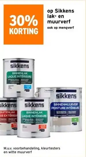GAMMA 30% KORTING op Sikkens lak- en muurverf ook op mengverf aanbieding
