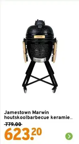 GAMMA Jamestown Marwin houtskoolbarbecue keramiek zwart 75,5 x 54,5 x 80 cm aanbieding