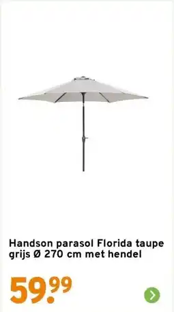 GAMMA Handson parasol Florida taupe grijs Ø 270 cm met hendel aanbieding