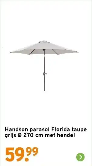 GAMMA Handson parasol Florida taupe grijs Ø 270 cm met hendel aanbieding