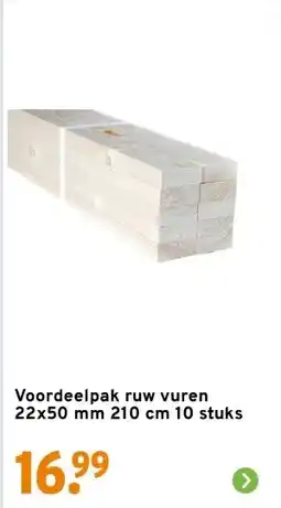 GAMMA Voordeelpak ruw vuren 22x50 mm 210 cm 10 stuks aanbieding
