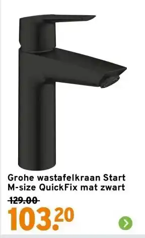 GAMMA Grohe wastafelkraan Start M-size QuickFix mat zwart aanbieding
