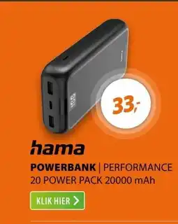 Expert Hama Performance 20 Power Pack 20000 mAh 3 Outputs:USB-C 2x USB-A Antraciet aanbieding