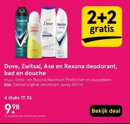 Etos Dove, Zwitsal, Axe en Rexona deodorant, bad en douche aanbieding