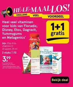 Etos Heel veel vitaminen voor kids van Floradix, Disney, Etos, Dagravit, Yummygums en Metagenics* aanbieding