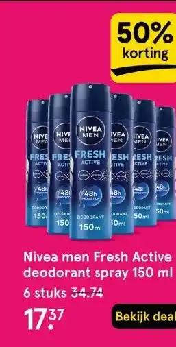 Etos Nivea men Fresh Active deodorant spray 150 ml aanbieding
