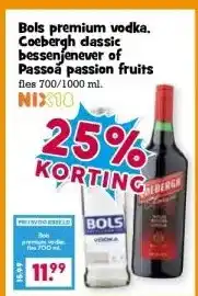 Boon`s Markt Bols premium vodka. Coebergh dassic bessenjenever of Passoa passion fruits fles 700/1000 ml. aanbieding