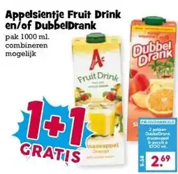 Boon`s Markt Appelsientje Fruit Drink en/of DubbelDrank pak 1000 ml. combineren mogelijk aanbieding