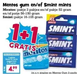 Boon`s Markt Mentos gum en/of Smint mints aanbieding