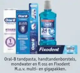 Kruidvat Oral B tandpasta, handtandenborstels, mondwater en fl oss en Fixodent aanbieding