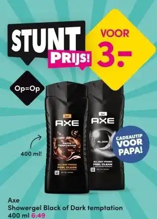 DA Axe Showergel Black of Dark temptation aanbieding