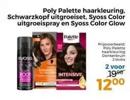Trekpleister Poly Palette haarkleuring, Schwarzkopf uitgroeiset, Syoss Color uitgroeispray en Syoss Color Glow aanbieding