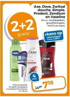 Trekpleister Axe, Dove, Zwitsal douche, Simple, Prodent, Zendium aanbieding