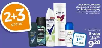 Trekpleister Axe, Dove, Rexona deodorant en hand- en bodyverzorging aanbieding