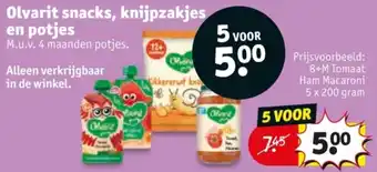Kruidvat Olvarit snacks, knijpzakjes en potjes aanbieding