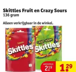 Kruidvat Skittles Fruit en Crazy Sours aanbieding