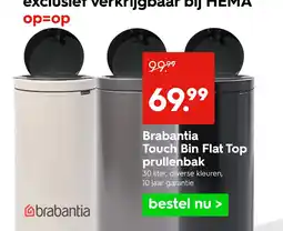 HEMA Brabantia Touch Bin Flat Top prullenbak aanbieding