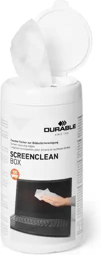Amazon Durable 573602 Screanclean Box, 100 Natte doekjes, wit aanbieding