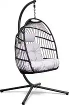 Bol.com Swoods Egg Hangstoel – Hangstoel met standaard – Egg Chair – tot 150kg – Zwart/Lichtgrijs aanbieding