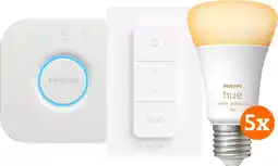 Coolblue Philips Hue White Ambiance E27 5-pack + dimmer + bridge aanbieding