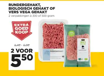 Jumbo Rundergehakt, biologisch gehakt of vers vega gehakt 300 of 500 gram 2 voor aanbieding