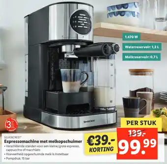 Lidl Silvercrest Espressomachine met melkopschuinmer aanbieding