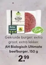 Albert Heijn AH Biologisch Ultimate beefburger, 150 g aanbieding
