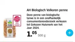 Albert Heijn AH Biologisch Volkoren penne 500 g aanbieding