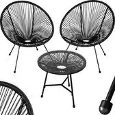 Praxis Tectake - Set van 2 stoelen Santana met tafel - 2 personen - weerbestendig - Zwart aanbieding