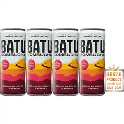 Albert Heijn Batu Kombucha passion fruit & mango 4-pack aanbieding