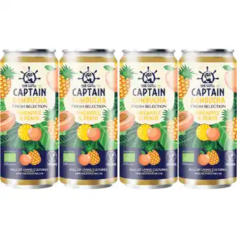 Albert Heijn The Gutsy Captain Kombucha pineapple & peach 4-pack aanbieding