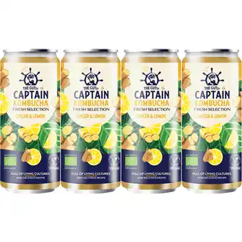 Albert Heijn The Gutsy Captain Kombucha ginger & lemon 4-pack aanbieding