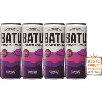 Albert Heijn Batu Kombucha forest fruits 4-pack aanbieding