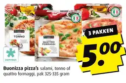 Boni Buonizza pizza's salami, tonno of quattro formaggi, aanbieding