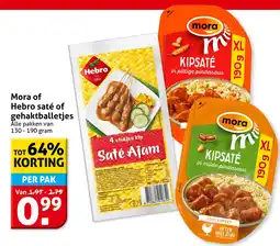 Hoogvliet Mora of Hebro saté of gehaktballetjes aanbieding