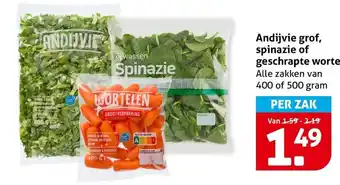Hoogvliet Andijvie grof, spinazie of geschrapte wortel aanbieding