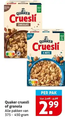 Hoogvliet Quaker cruesli of granola aanbieding