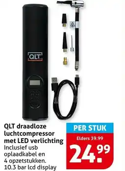 Hoogvliet QLT draadloze luchtcompressor met LED verlichting aanbieding