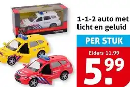 Hoogvliet 1-1-2 auto met licht en geluid aanbieding