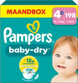 Amazon Pampers Baby-Dry Maat 4+, 198 Luiers, 10kg-15kg, Tot 100% Lekvrije en Comfortabele Nacht aanbieding